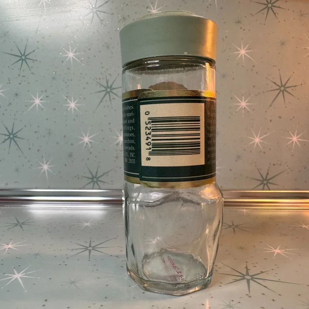 Vintage McCormick Fancy Rosemary Leaves Jar Green Label Glass Spice Bottle Retro